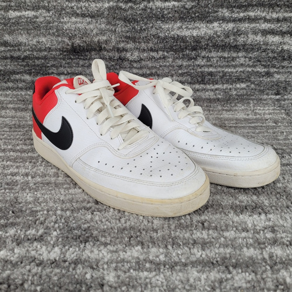 Nike Court Vision Low Mens White Red Black Leather Sneakers Shoes Size 10
